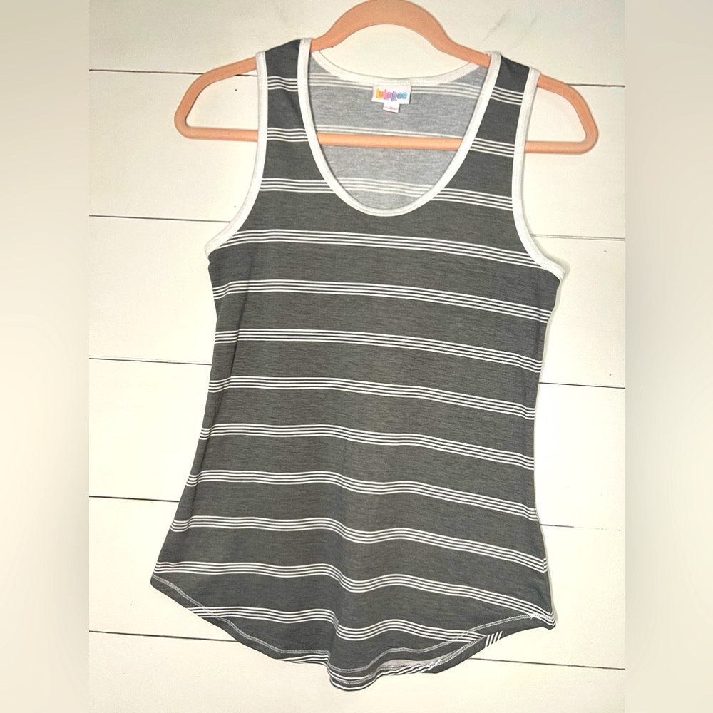 Women’s Small Lularoe Retro Tank Top Grey white horizontal stripes